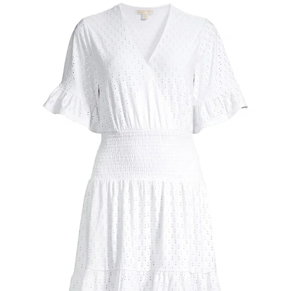 MICHAEL Michael Kors | Dresses | Michael Kors Short Sleeve V Neck Mini  Empire Waist Dress White Large | Poshmark